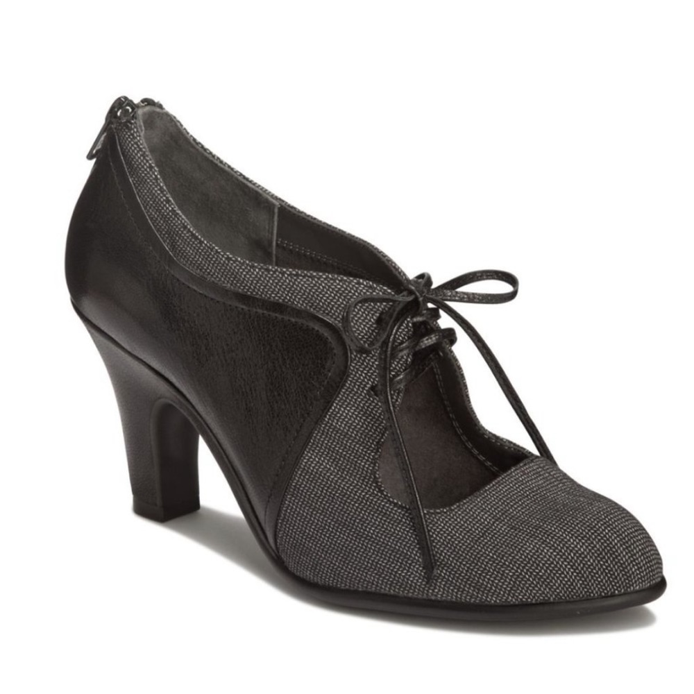 Aerosoles Landscape Gray & Black Lace Up Oxford Heel Shooties Booties, Size 5.5